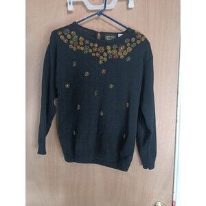 Trimmings Sweater Black Wonens Pullover Long Sleeve Embellished Beaded - Size M